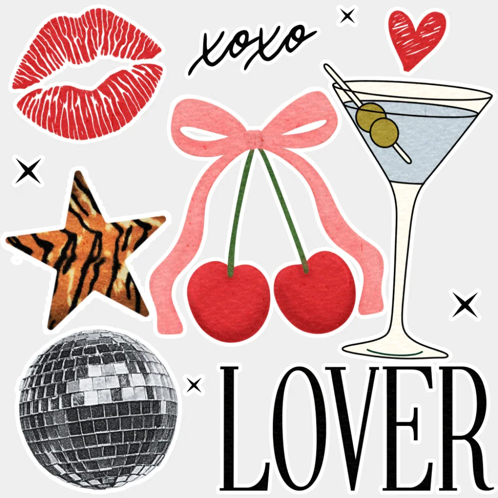 XOXO Lover Cherries Disco Ball Design - Valentine's Day DTF Transfer - Image 2