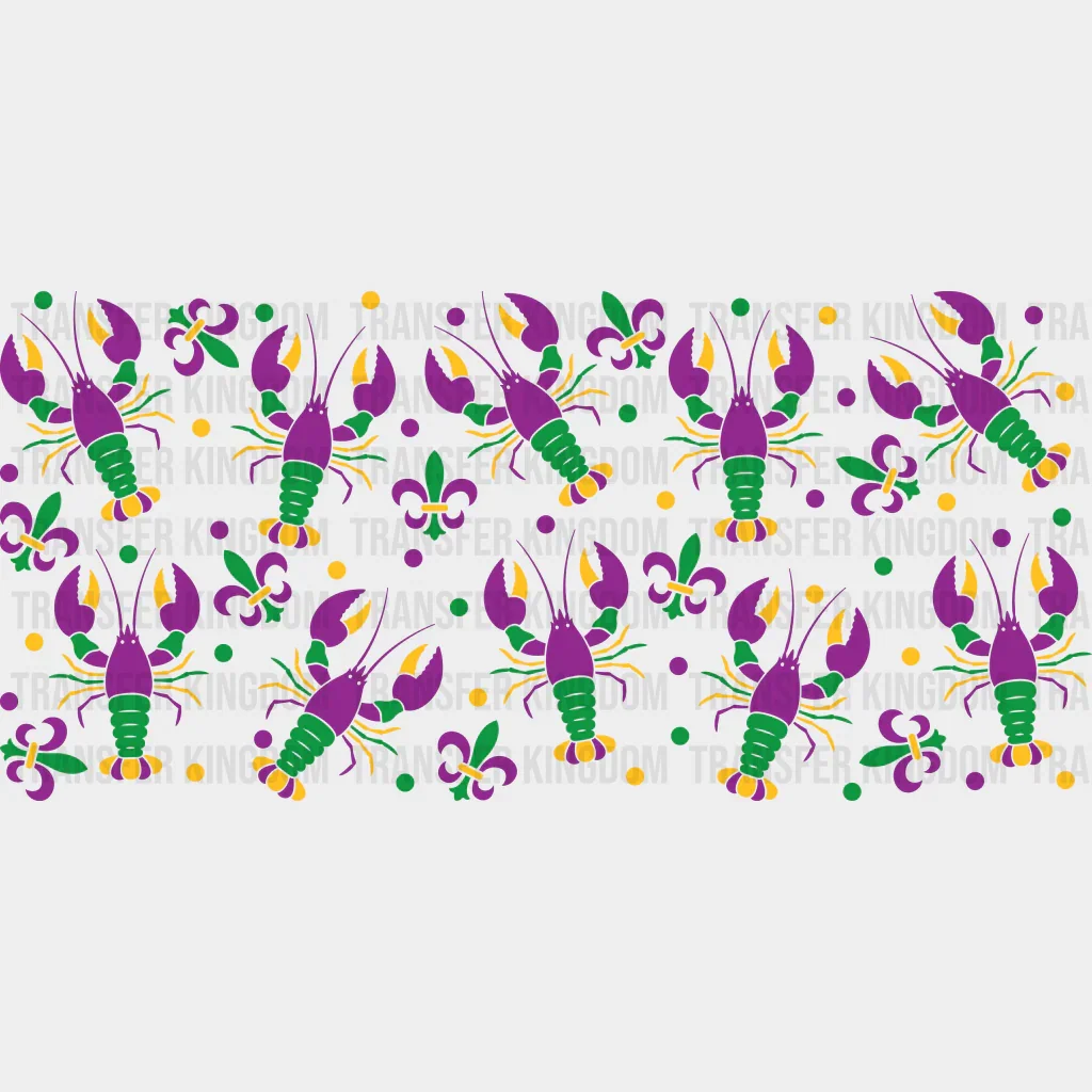 Yellow Green Purple Crayfish - Mardi Gras Cup Wrap UV Sticker Permanent UV DTF Decal