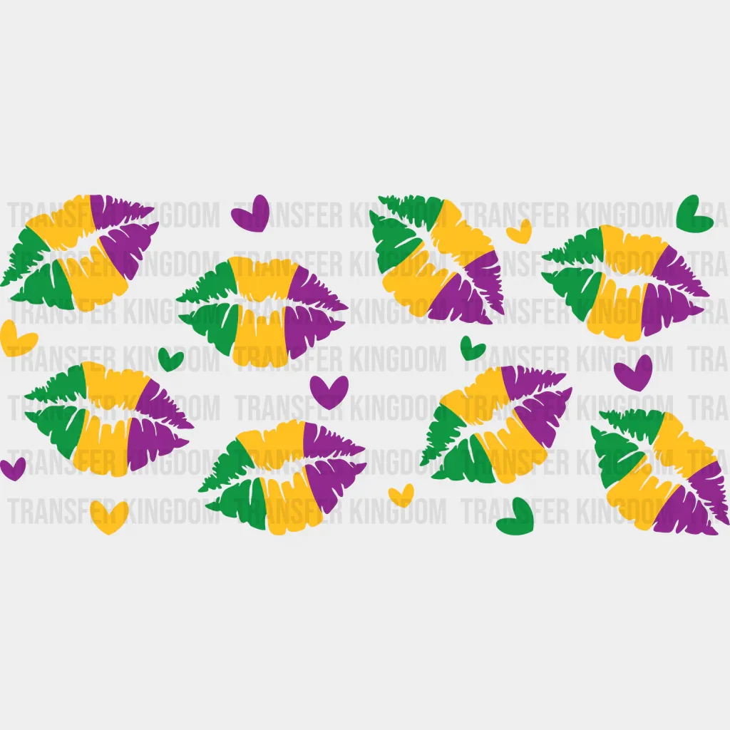 Yellow Green Purple Lips - Mardi Gras Cup Wrap UV Sticker Permanent UV DTF Decal